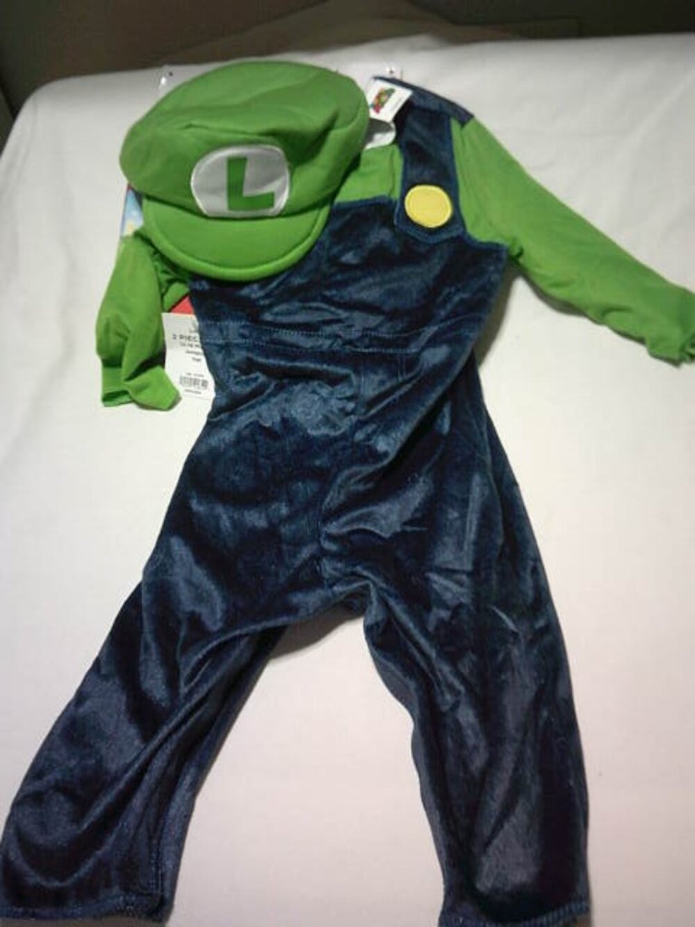 NEW LUIGI SUPER MARIO HALLOWEEN COSTUME INFANT SZ 12-18 MONTHS JUMPSUIT & HAT 🎃